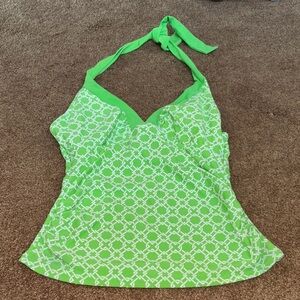 CABANA BEACH Tankini Green with White Pattern Halter Size S (8-10)